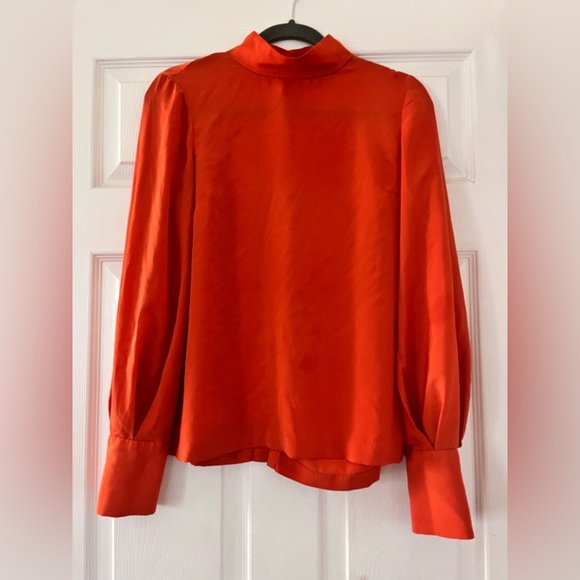 Mock Neck Orange Silk-like Blouse - Picture 2 of 3